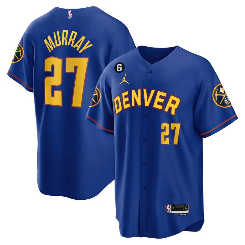 Mens Denver Nuggets #27 Jamal Murray Blue With No.6 Patch Cool Base Stitched Jersey Dzhi